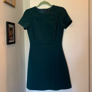 ZARA basic forest green knee lengthy work dress with side buttons